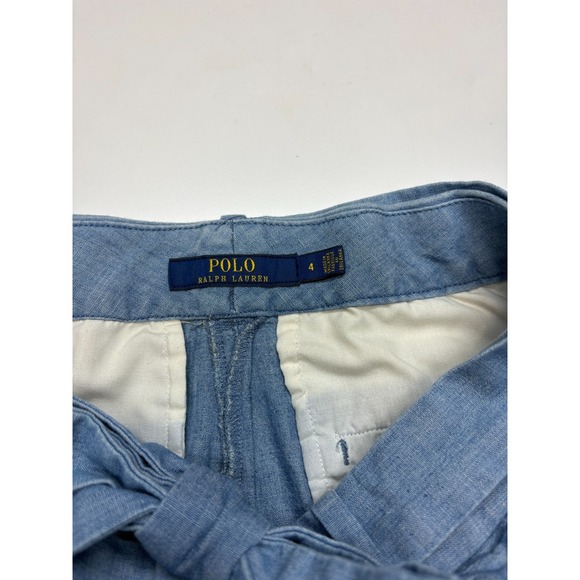 POLO Ralph Lauren Shorts Womens 4 Blue Chambray Tie-Waist High Rise Belted - Picture 3 of 8